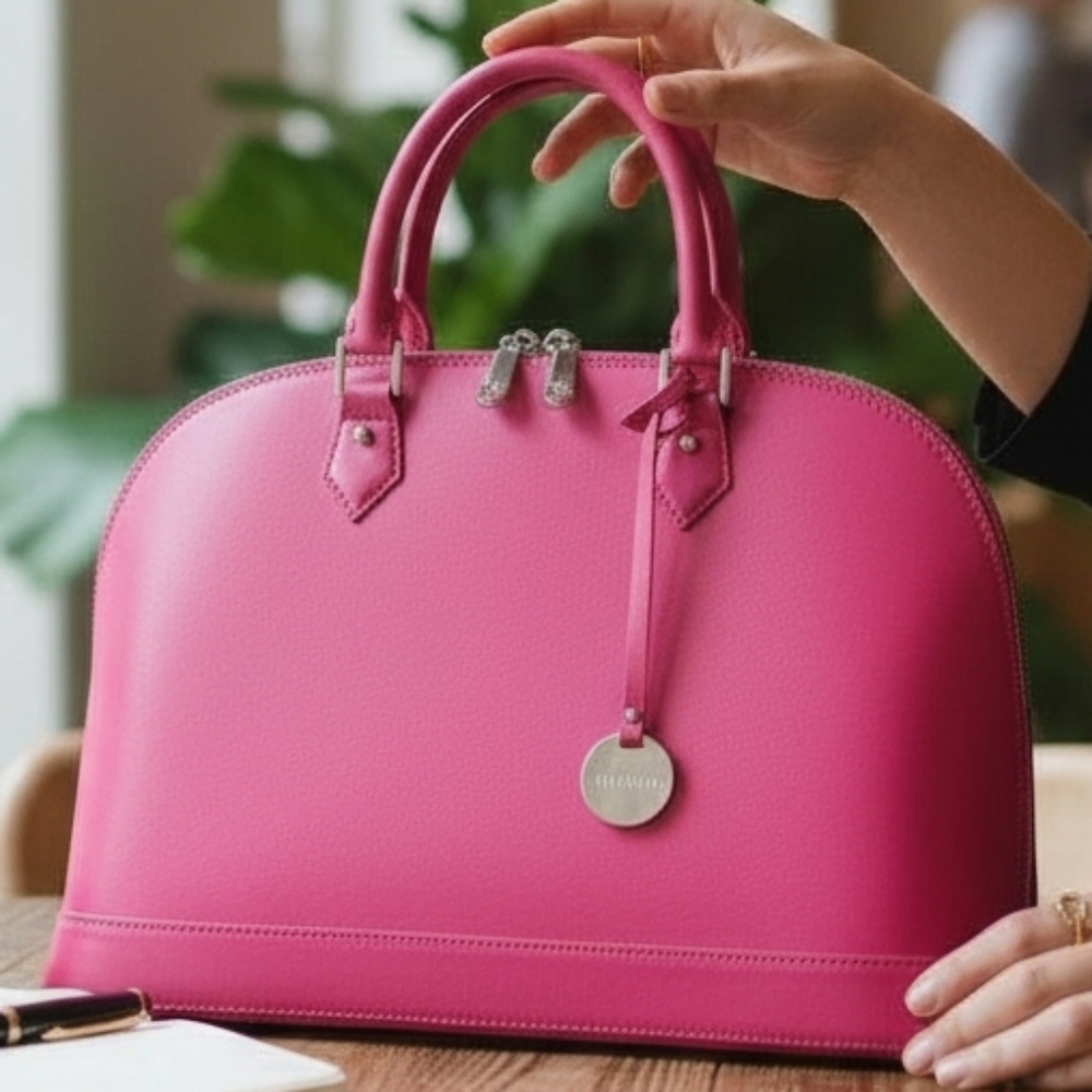 PULICATI Vintage Leather Domed Satchel PINK w Crossbody Shoulder Strap Pink NWT